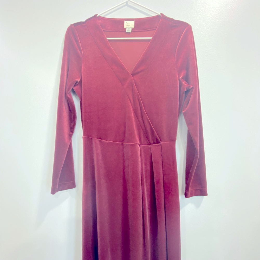 A New Day Wine Velour Surplice Wrap Dress Size XS